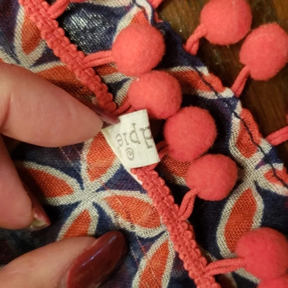 MUDPIE NWOT RED BLUE POM POM SCARF/WRAP‎